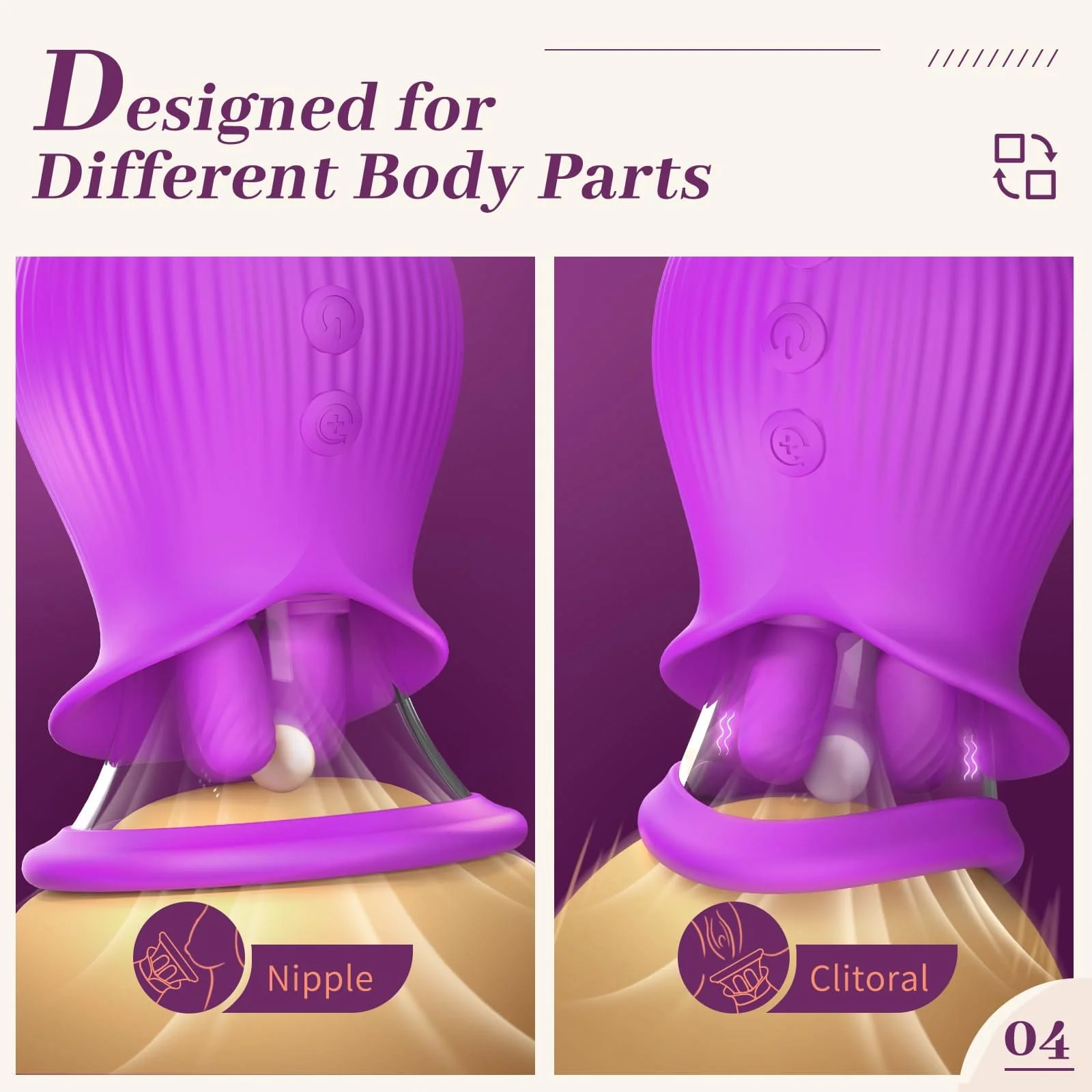 Rose Romeo - 3in1 Rose Sex Toy with 2 Suction Cups Adult Toys Female Clitoral Nipple Vibrators with 10 Licking Sucking Vibrating - Image 21