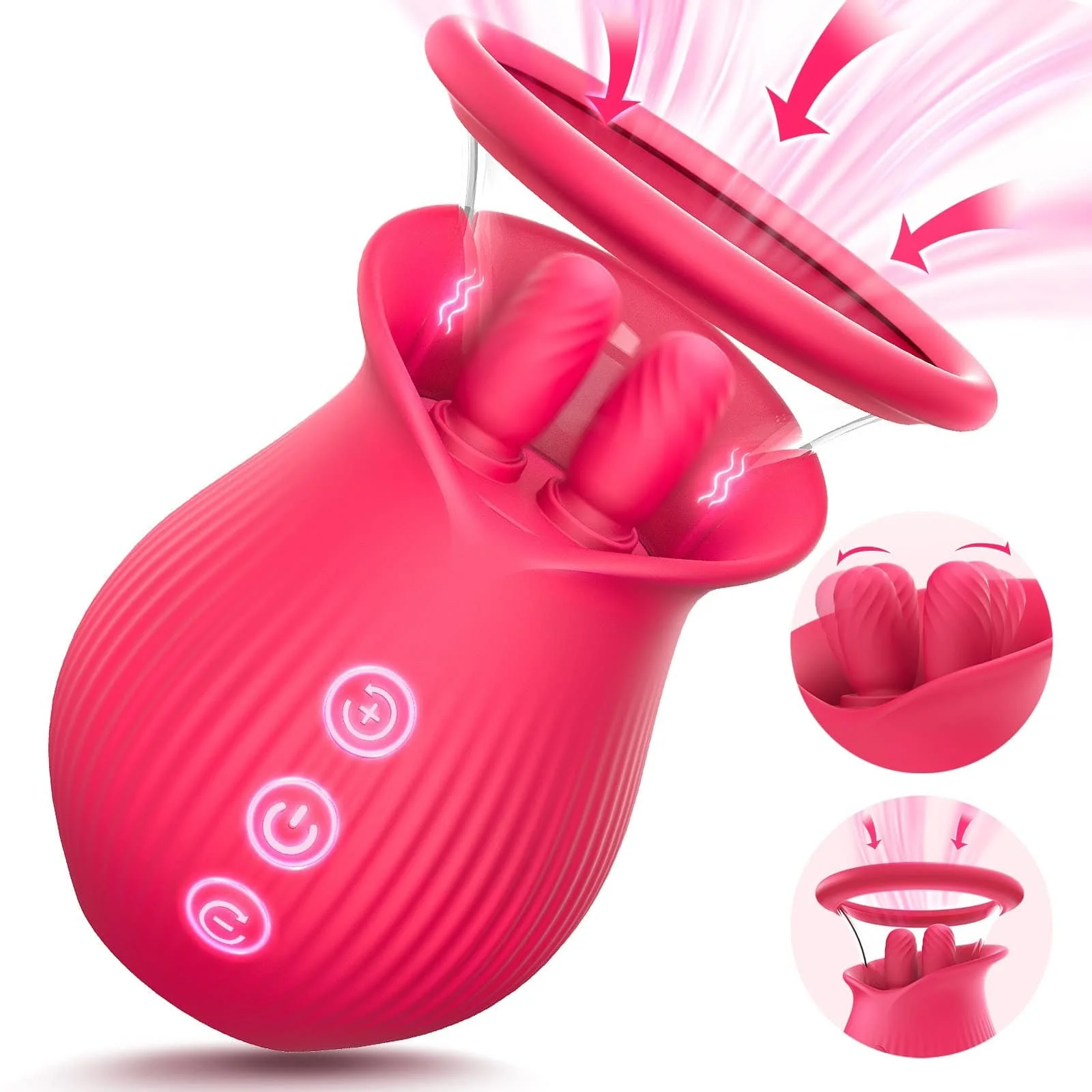 Rose Romeo - 3in1 Rose Sex Toy with 2 Suction Cups Adult Toys Female Clitoral Nipple Vibrators with 10 Licking Sucking Vibrating - Image 24