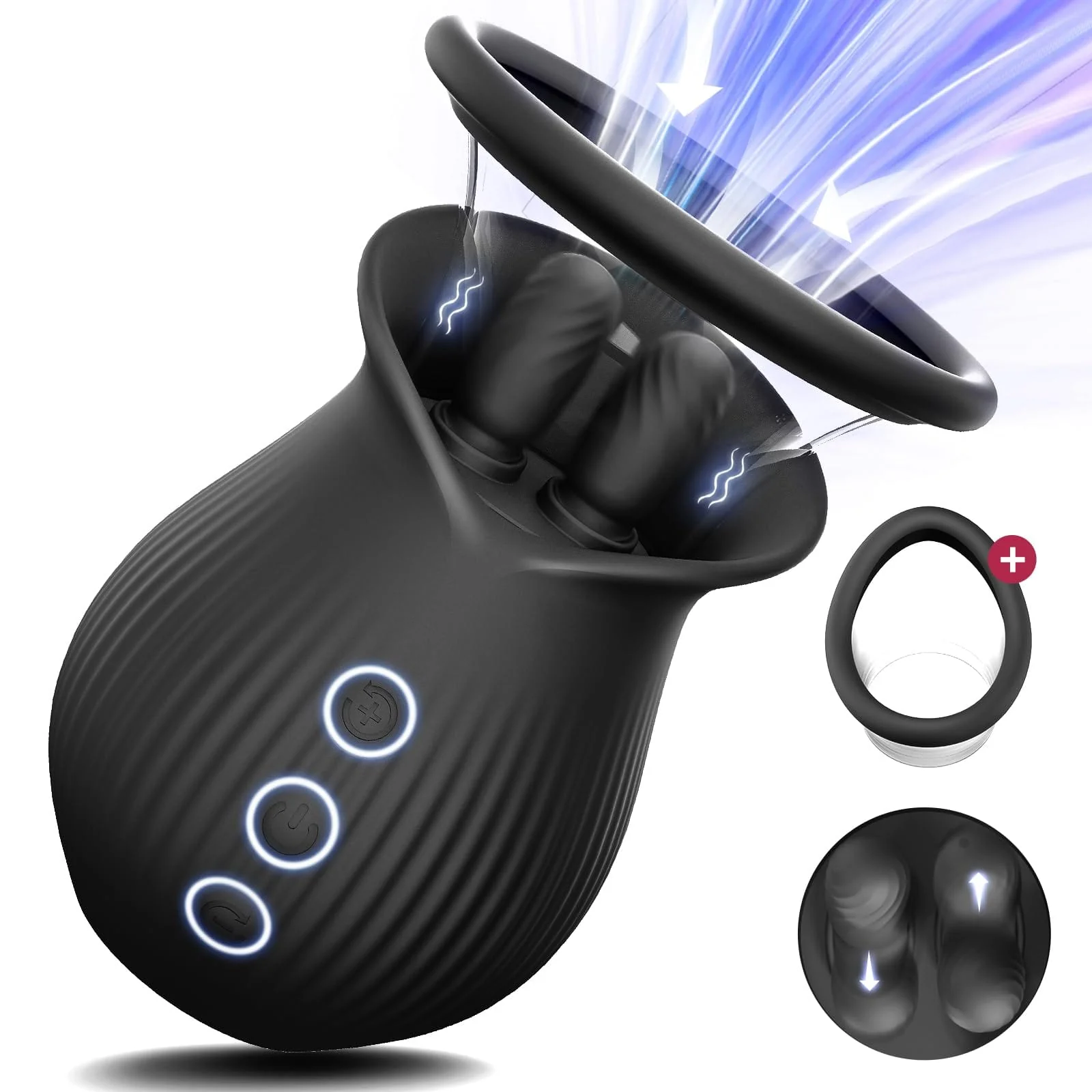 Rose Romeo - 3in1 Rose Sex Toy with 2 Suction Cups Adult Toys Female Clitoral Nipple Vibrators with 10 Licking Sucking Vibrating - Image 27