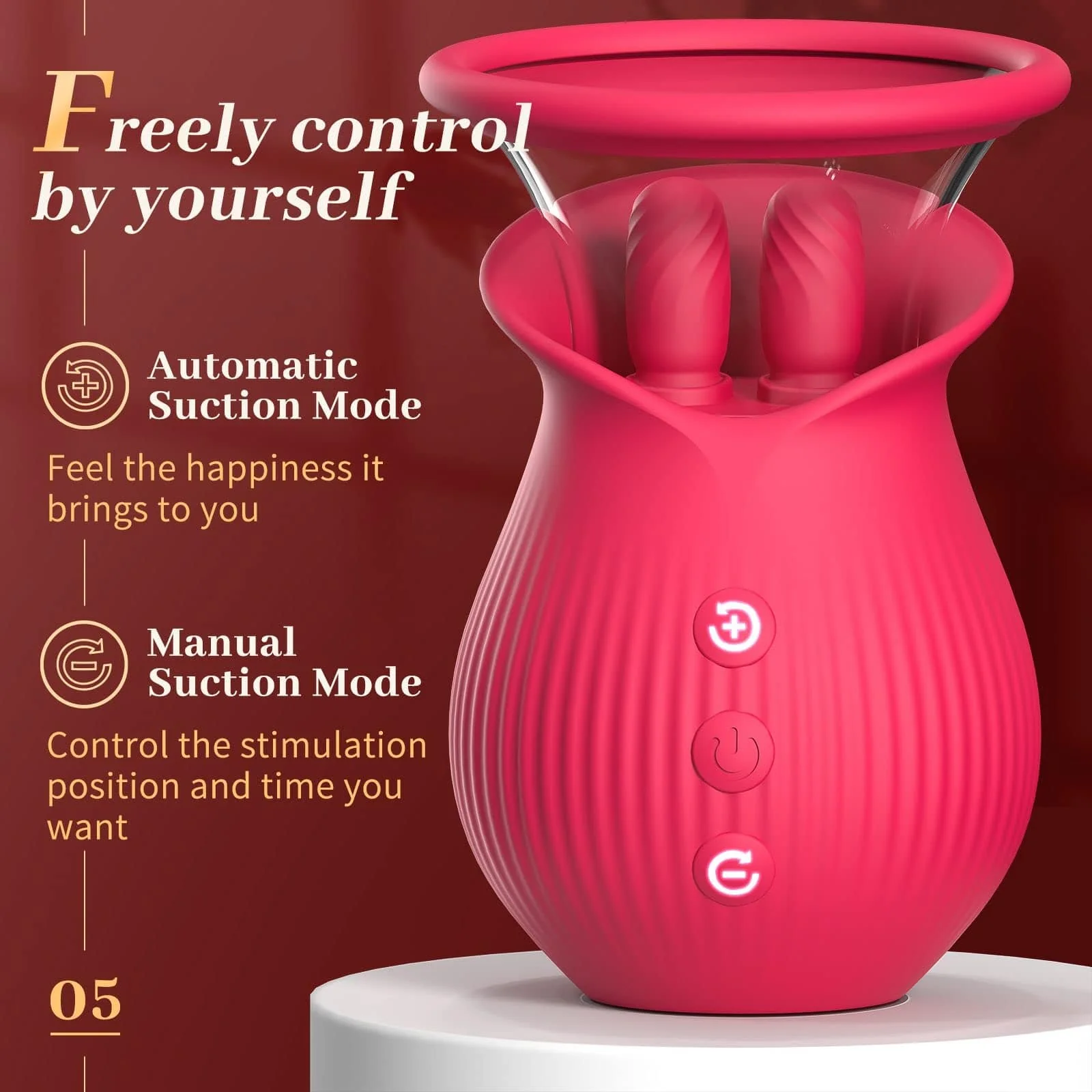 Rose Romeo - 3in1 Rose Sex Toy with 2 Suction Cups Adult Toys Female Clitoral Nipple Vibrators with 10 Licking Sucking Vibrating - Image 6