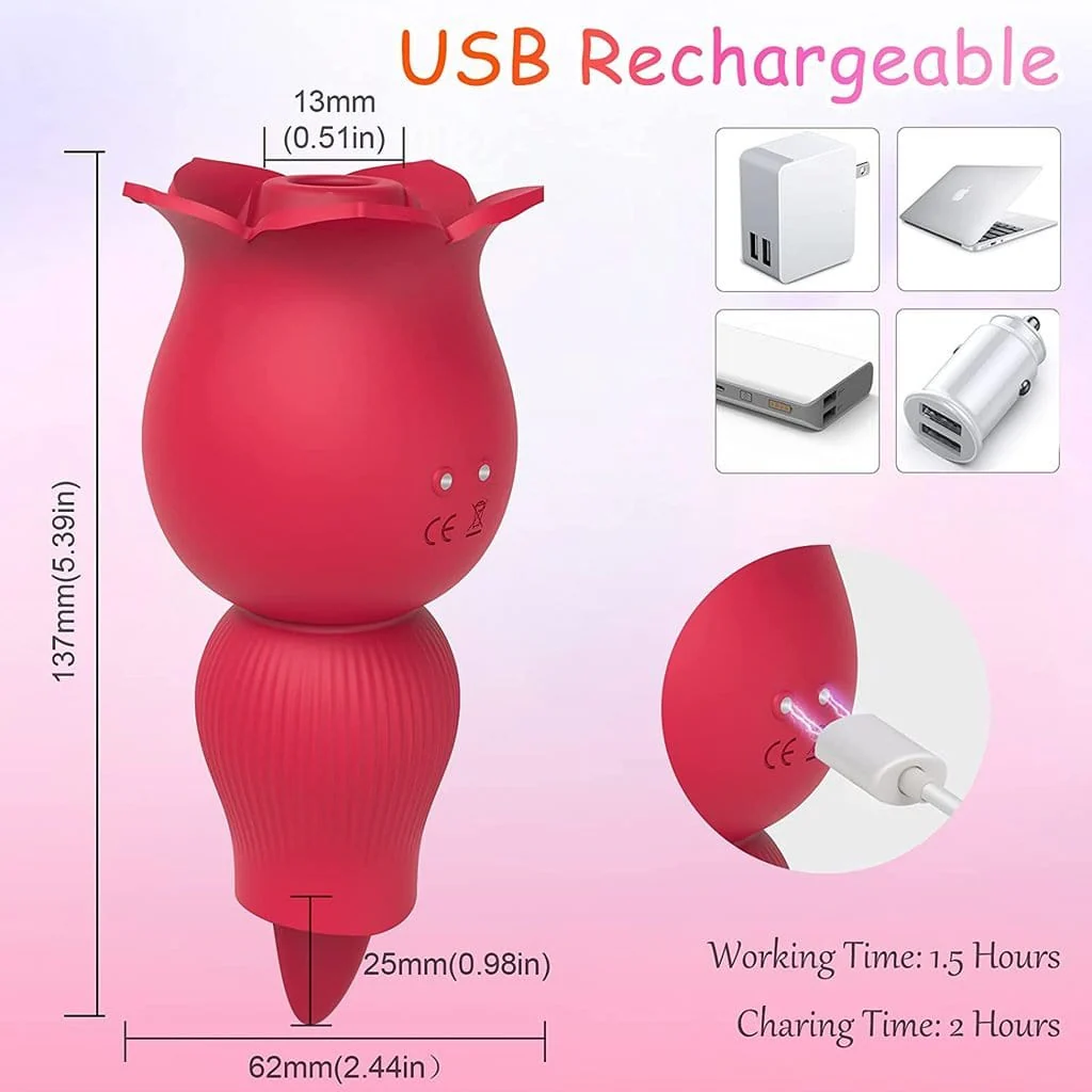Rose Sucking and Tongue Vibrator 2 in 1 Rose Toy - Image 7