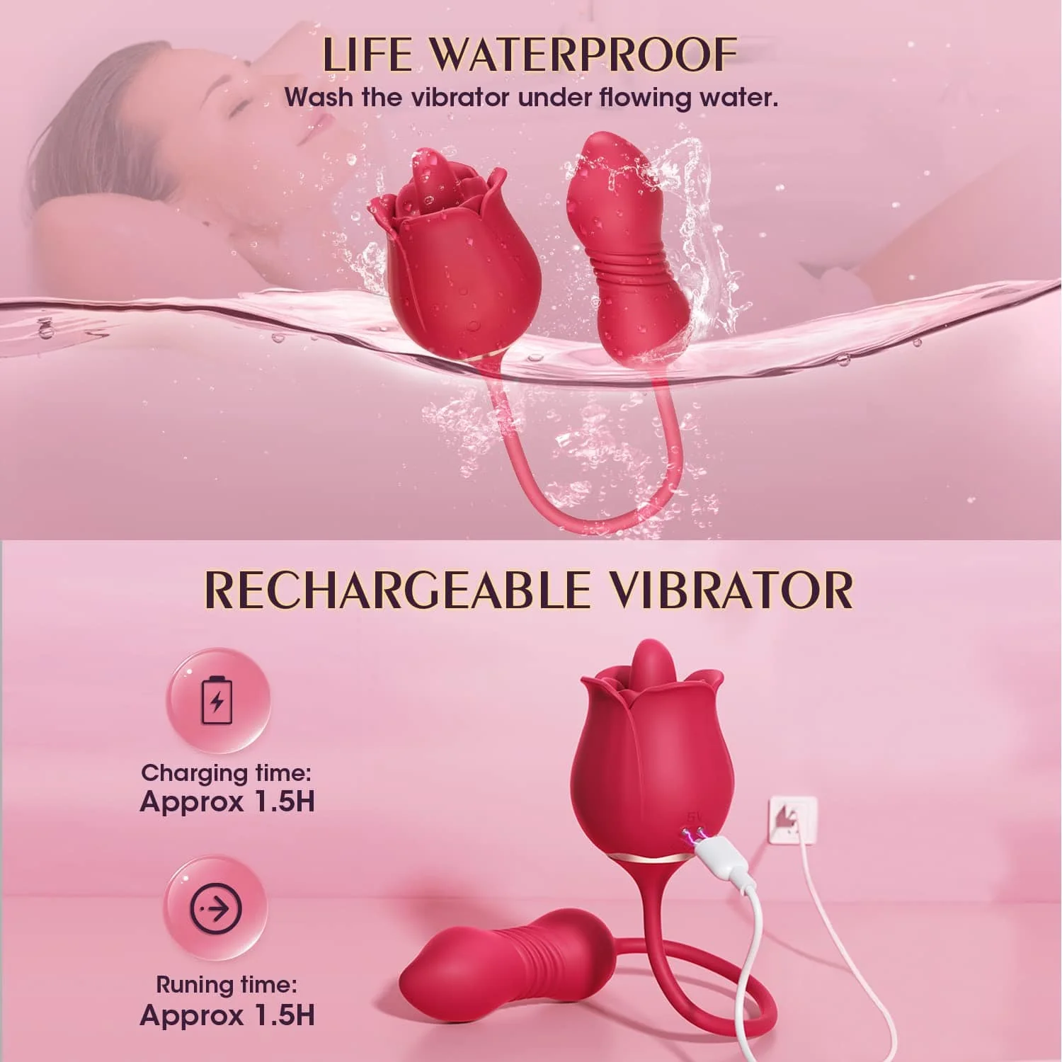 Rose Toy Vibrator Female Telescopic Egg Jumping Tongue Licker Sex Toys - Image 7